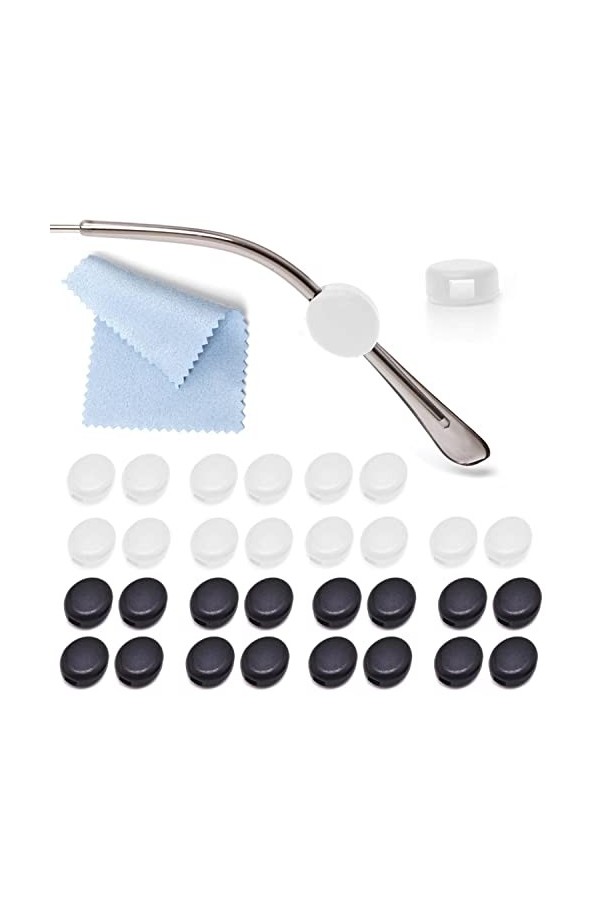 Lot de 15 paires de manchons de fixation en silicone pour lunettes, lunettes de lecture, lunettes de lecture - Noir et blanc