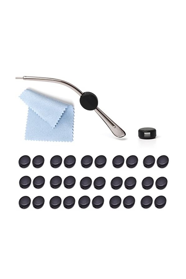 Lot de 15 paires de manchons de fixation en silicone pour lunettes, lunettes de lecture, lunettes de lecture - Noir et blanc