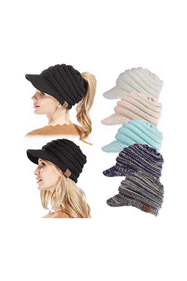 YAMEE Bonnet en laine pour femme - Chaud et doux - Pour lhiver et lextérieur - Pour chignon - - Taille Unique