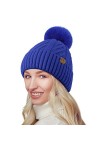 BLURBE Bonnet à pompon pour femme – Bonnet dhiver en laine tricotée avec doublure en polaire thermique avec pompon en fausse