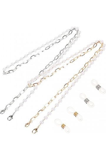Adorainbow Lunettes De Mode 2 Pièces Chaînes De Lunettes Perlées Pour Femmes Filles Perle Lunettes De Soleil Sangles De Suppo