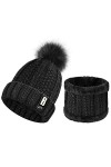 UMIPUBO Tricotés Ensemble dhiver Bonnet Chaude Doublure en Polaire Écharpe Femme Chapeau Pompon Noir ,Noir,Taille unique