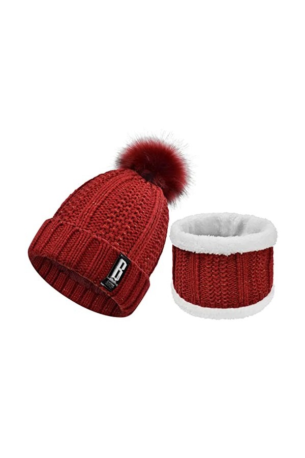 UMIPUBO Tricotés Ensemble dhiver Bonnet Chaude Doublure en Polaire Écharpe Femme Chapeau Pompon Noir ,Noir,Taille unique