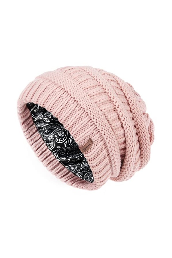 FURTALK Slouch Besnie Unisexe Satin doublé Bonnet tricoté pour Cheveux Chaud Bonnet dhiver Hommes Femmes