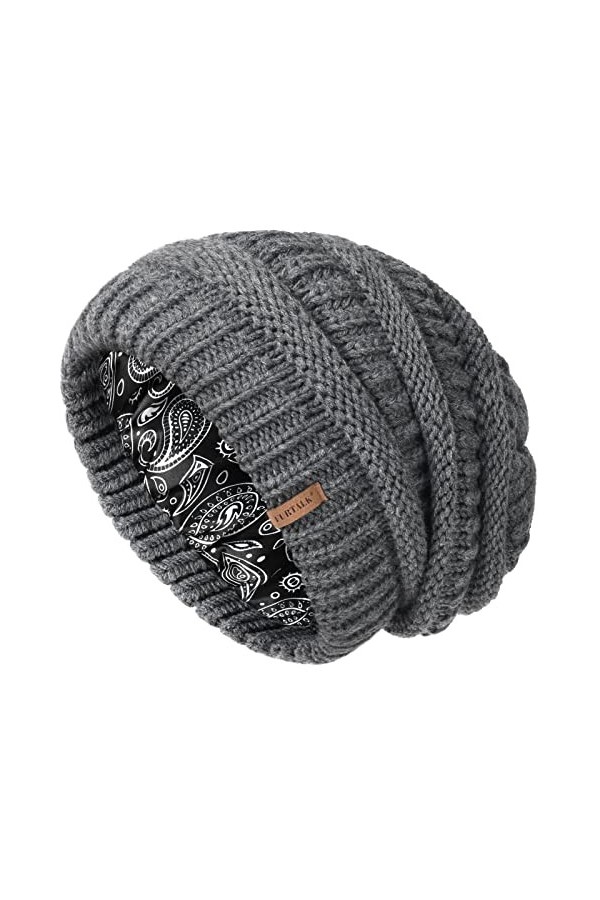 FURTALK Slouch Besnie Unisexe Satin doublé Bonnet tricoté pour Cheveux Chaud Bonnet dhiver Hommes Femmes