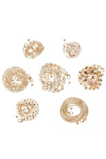 Collier 2 en 1 pour lunettes et masque - Doré, chaîne de masque de bouche - Convient pour masque optionnel - 70 cm, 7 Pièces