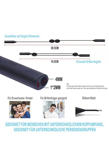 SLEILIN Lot de 3 cordons de lunettes antidérapants sans queue, 19,5 cm x 28,5 cm avec 2 trous, 3 bandes de lunettes antidérap