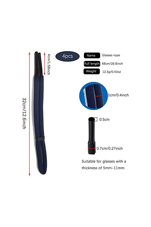 Cordon Lunettes 4Pcs Sangle de Lunettes Réglable Universel Cordons Lunettes Homme Femme Corde à Lunettes Corde de Lunettes de