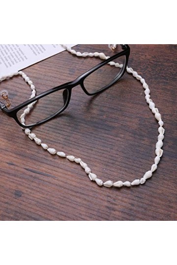 TENDYCOCO Cordon à lunettes - Coquillage - Support de lunettes - Perles - Porte-lunettes - Blanc - 12 mois