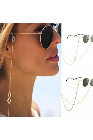 Bohend Lot de 2 chaînes de lunettes de soleil tendance en forme de cœur doré pour femme, doré