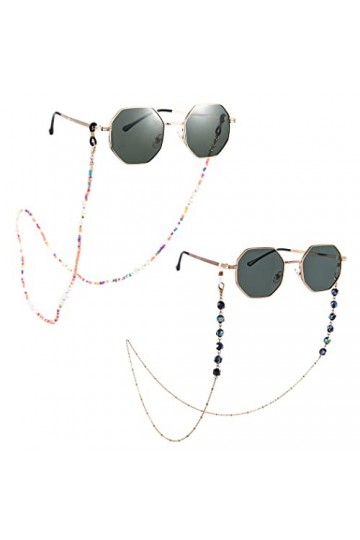 Bohend Bohème Perle Chaînes à lunettes 2 pièces Perles Chaîne de lunettes de soleil bohémien Accessoires de chaîne de masque 