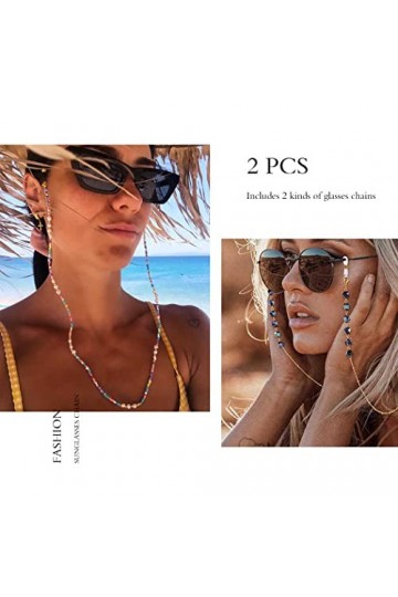 Bohend Bohème Perle Chaînes à lunettes 2 pièces Perles Chaîne de lunettes de soleil bohémien Accessoires de chaîne de masque 
