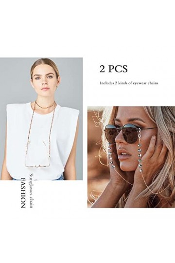 Bohend Bohème Perle Chaînes à lunettes 2 pièces Strass Long Chaîne de lunettes de soleil Accessoires de chaîne de masque faci