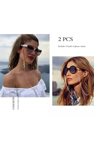 Bohend Bohème Perle Chaînes à lunettes 2 pièces Perles Chaîne de lunettes de soleil Or Accessoires de chaîne de masque facial
