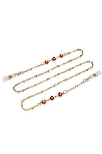 DNLKWGO Chaîne de lunettes de soleil style fleur pour femme, Rouge, taille unique