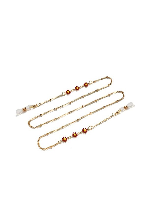 DNLKWGO Chaîne de lunettes de soleil style fleur pour femme, Rouge, taille unique
