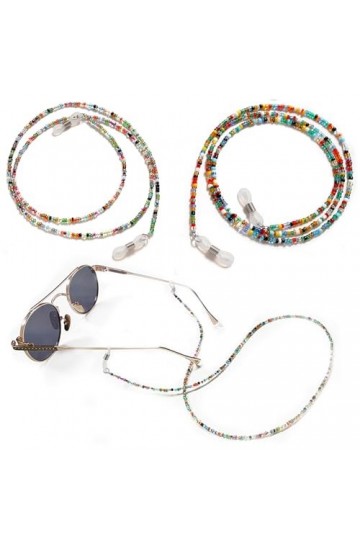 TRADERPLUS Chaînes avec perles pour lunettes de vue, lacet lunettes, chaîne de lunettes de soleil avec anneaux en silicone an