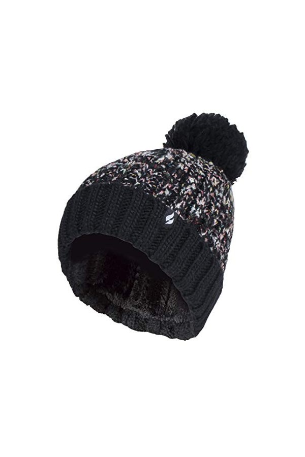 HEAT HOLDERS - Femme Fourrure Doublé Polaire Hiver Bonnet avec Grand Pompon Taille Unique, Noir 