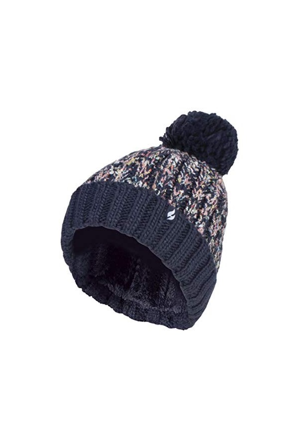 HEAT HOLDERS - Femme Fourrure Doublé Polaire Hiver Bonnet avec Grand Pompon Taille Unique, Noir 