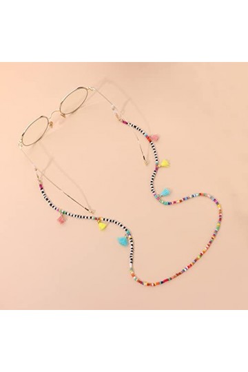 DAVBIR Chaînes de lunettes, sangle de lunettes pour femmes, pompon perlé autour du cou, cordon de lunettes élégant