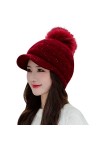 Bonnet doublé en polaire avec visière - Bonnet dhiver en tricot avec pompon - Pour femme, noir, Taille unique