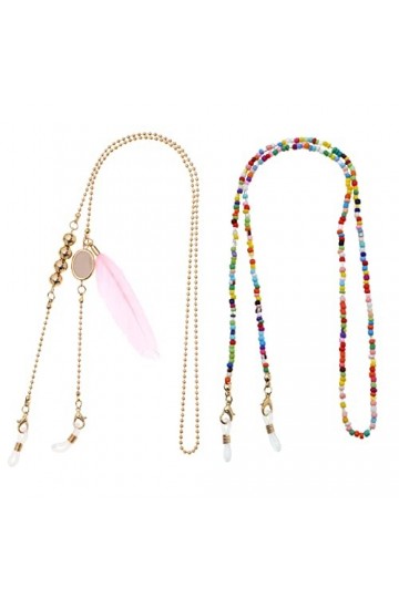 VGOL Lot de 2 colliers de lunettes de soleil en forme de plume pour femme et fille, multicolore, taille unique