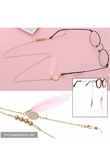 VGOL Lot de 2 colliers de lunettes de soleil en forme de plume pour femme et fille, multicolore, taille unique