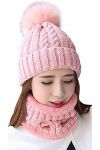 29 IYEBRAO Bonnet dhiver en tricot à pompon pour femme - Bonnet écharpe - Bonnet de ski épais doublé en polaire - Bonnet cha