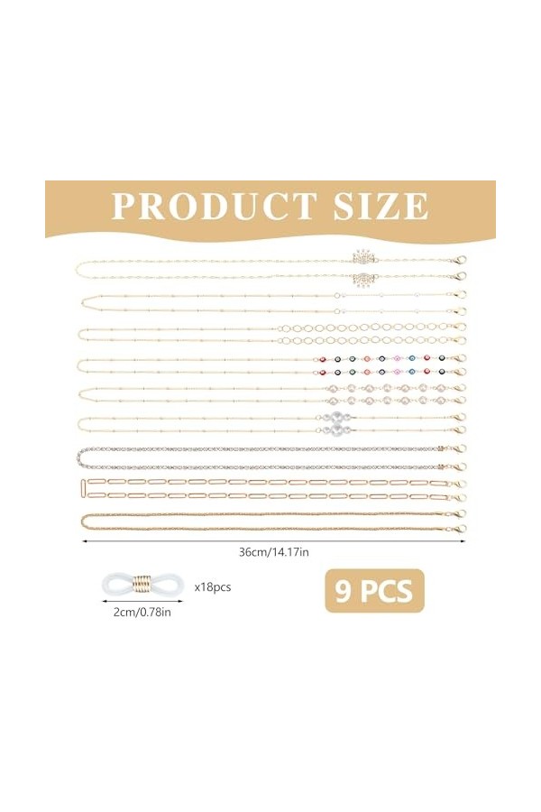 Bekecidi 9PCS Chaîne de Lunettes pour Femmes Lunettes Lanière Lunettes Sangles Chaîne Perle Perles Lunettes de Soleil Sangle 
