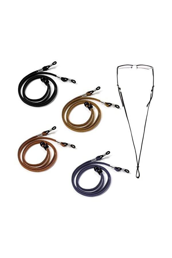 Znamhee Lot de 4 cordons de lunettes en cuir, multicolore