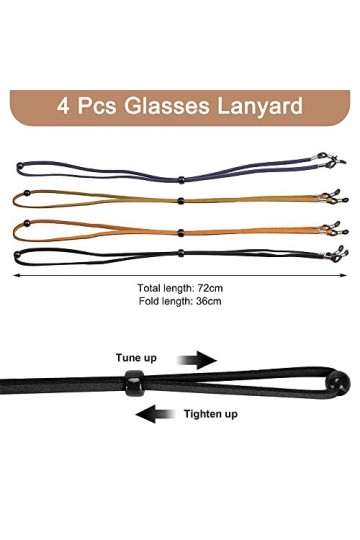 Znamhee Lot de 4 cordons de lunettes en cuir, multicolore