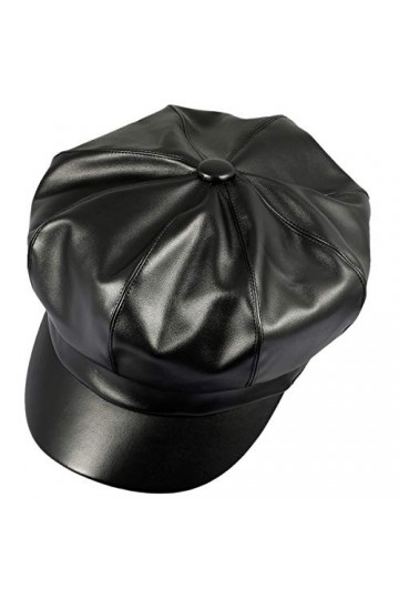 KYEYGWO Béret pour femme, chapeau de boulanger en cuir PU, casquette de cabbie, chapeau dhiver pour femme, 01 - Noir, taille