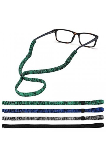 Lot de 4 chaînes de lunettes de soleil antidérapantes en élasthanne réglable pour lunettes de lecture, cordon en verre unisex