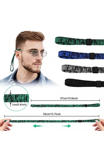 Lot de 4 chaînes de lunettes de soleil antidérapantes en élasthanne réglable pour lunettes de lecture, cordon en verre unisex