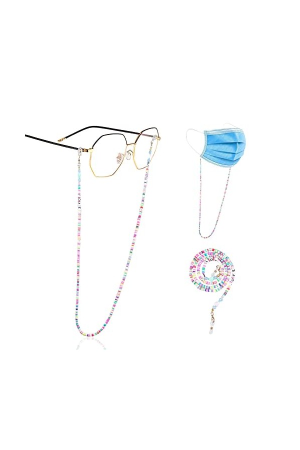 GELASGO Chaîne de lunettes pour femme, cordon de masque pour lunettes autour du cou, chaîne de retenue pour lunettes de solei