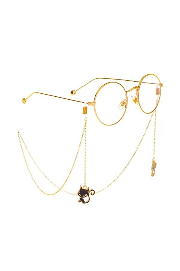 Gyrosphere Chaînes de Lunettes de Lunettes for Femmes métal Pendentif Chat Noir chaîne de Cou Lunettes élégantes Cordon Sangl