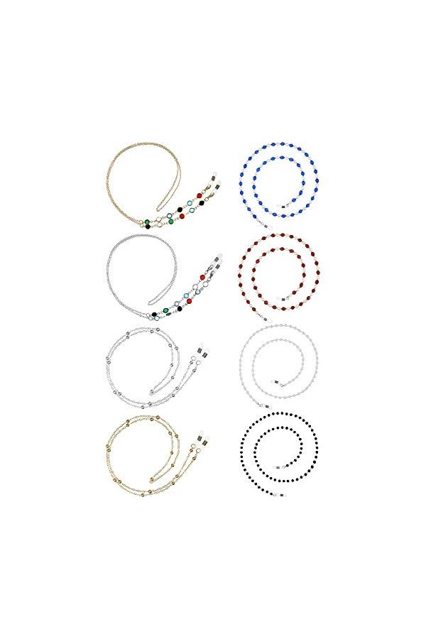 8 Pièces Chaînes de Lunettes cordon lunettes femme Sangle de Lunettes de Soleil en Perles Chaîne de Retenue de Lunettes Éléga
