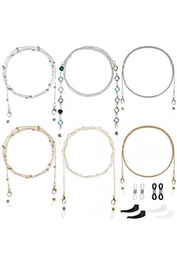 FANTESI Lot de 6 chaînes à lunettes avec perles et crochets antidérapants en silicone pour femme et fille