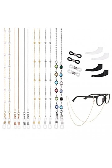 FANTESI Lot de 6 chaînes à lunettes avec perles et crochets antidérapants en silicone pour femme et fille