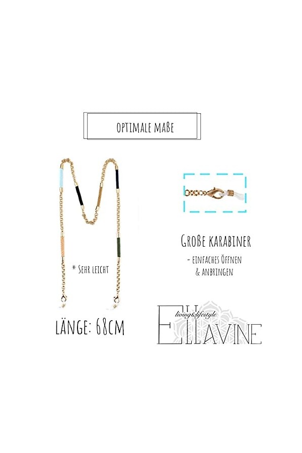 Ellavine 2 en 1 chaîne de masque & chaîne de lunettes - chaîne stylée or multicolore tons naturels - design de haute qualité 