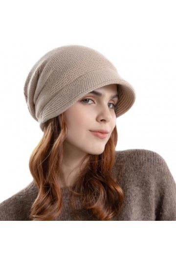 Enwokran Casquette Femme Hiver Tricotés Béret Chaud Chapeau Baggy Crochet Beanie Bonnet pour Sports de Ski Camping Kaki 