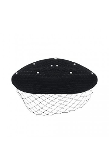 Béret en laine pour femme,Style français,Béret avec voile de perles,Chapeau chaud français pour femme,Bonnet dhiver,Couleur 
