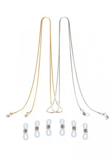 2 Pièces Chaîne de Lunettes Cordon Chaîne de Lunettes Retenue avec 6 Pièces Bague en Silicone