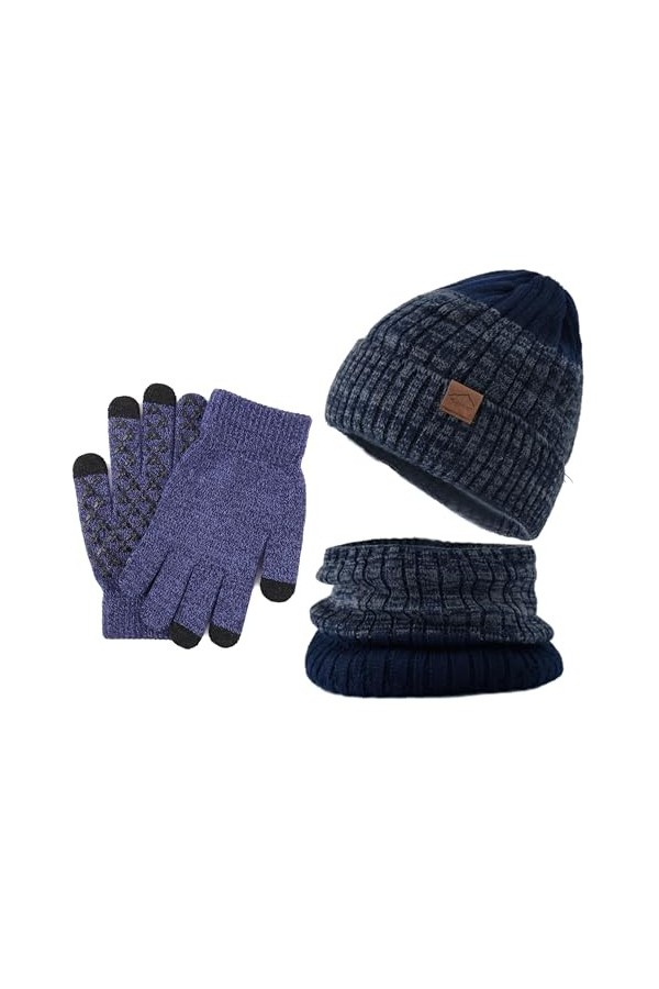 SEEKWISH Chapeau Écharpe Gants Ensemble de Hiver Homme Femme Polaire Doublé Chaud Tricot