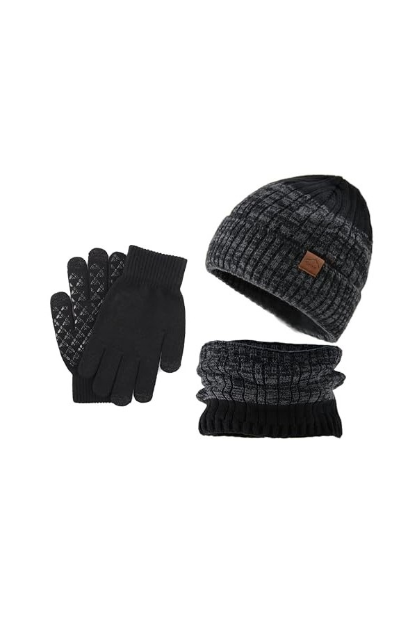 SEEKWISH Chapeau Écharpe Gants Ensemble de Hiver Homme Femme Polaire Doublé Chaud Tricot