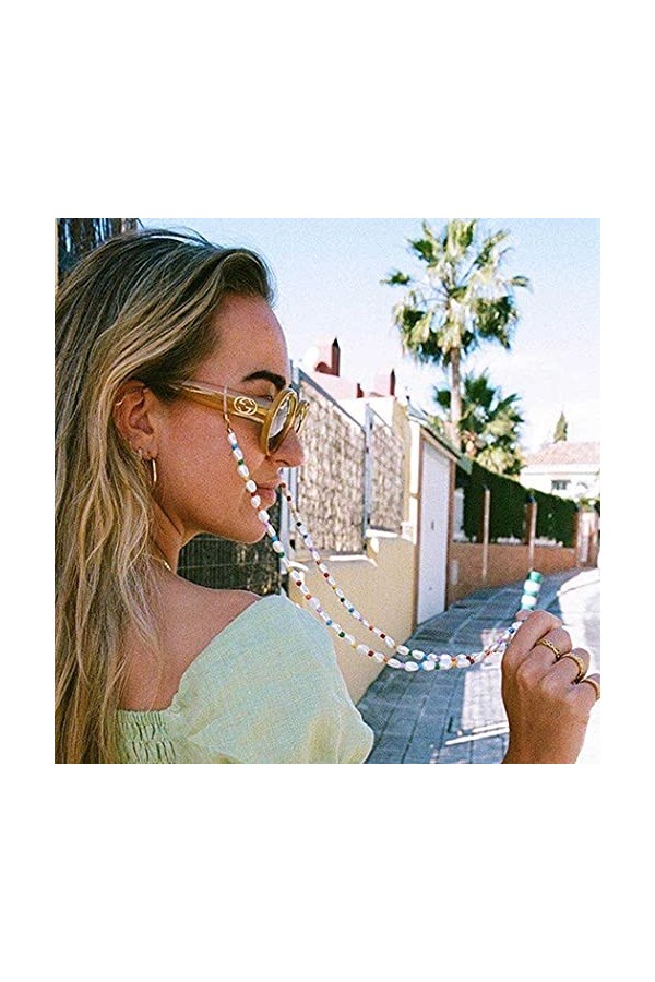 Bohend Mode Chaîne de lunettes de soleil Paquet de 2 perle Chaîne de masque facial Femmes Perles Pour lunettes de soleil et m