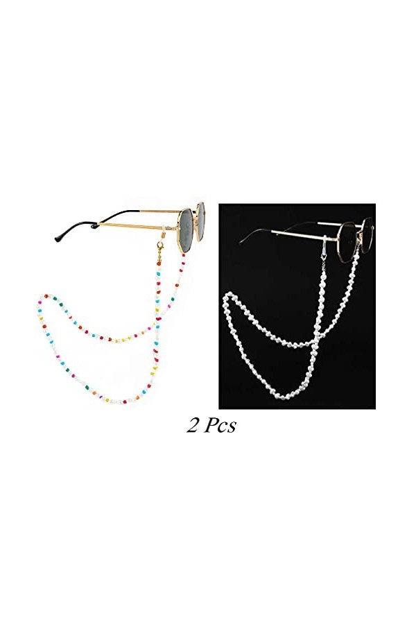 Bohend Mode Chaîne de lunettes de soleil Paquet de 2 perle Chaîne de masque facial Femmes Perles Pour lunettes de soleil et m
