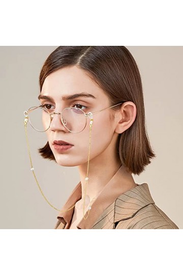 Chaîne de lunettes avec perles de culture deau douce blanches, chaîne de lunettes avec boucle en silicone transparent, 71,1 