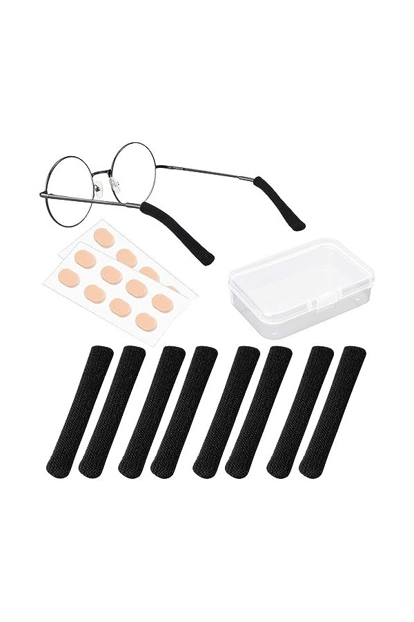 Lot de 4 paires dembouts en coton doux pour lunettes - Coussinets doreille antidérapants et élastiques - Avec boîte de rang