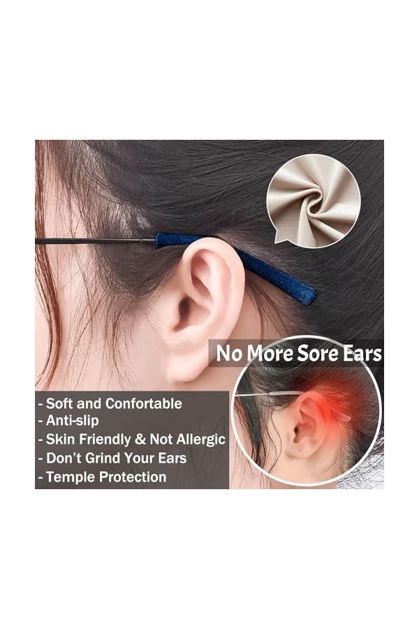 Lot de 4 paires dembouts en coton doux pour lunettes - Coussinets doreille antidérapants et élastiques - Avec boîte de rang